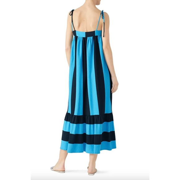M.D.S. Stripes Striped Button Front Maxi Dress In Blue Size Medium - Picture 2 of 16